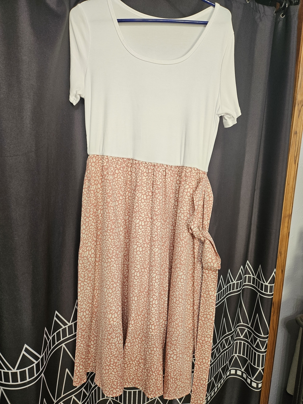 White & Blush Pink Two-Tone Short Sleeve Dress